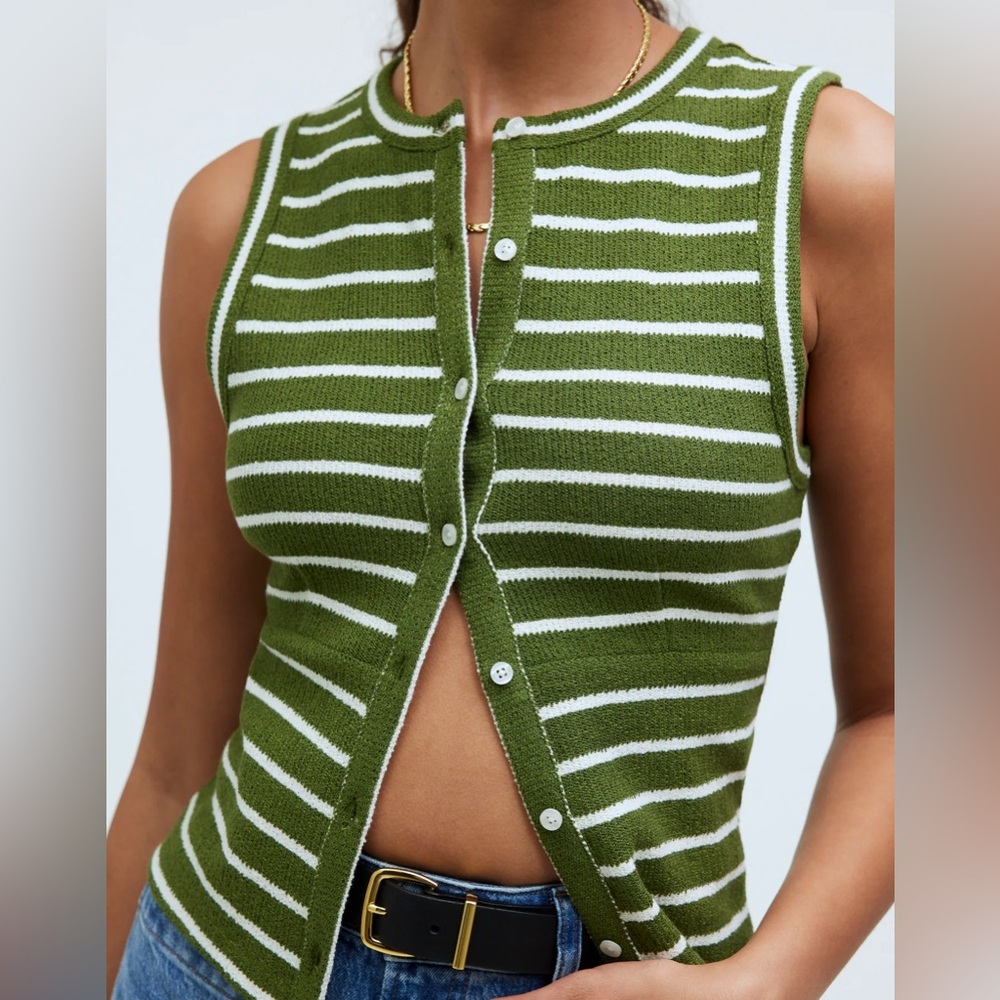 Madewell Split-Crewneck Cardigan Tank Market Green Small